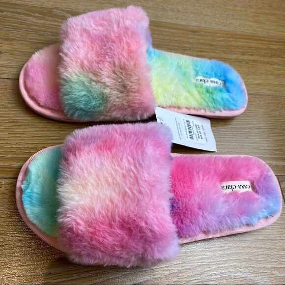 Anthropologie - Tie Dye Fuzzy Slippers (Size:38-39) - Picture 3 of 7